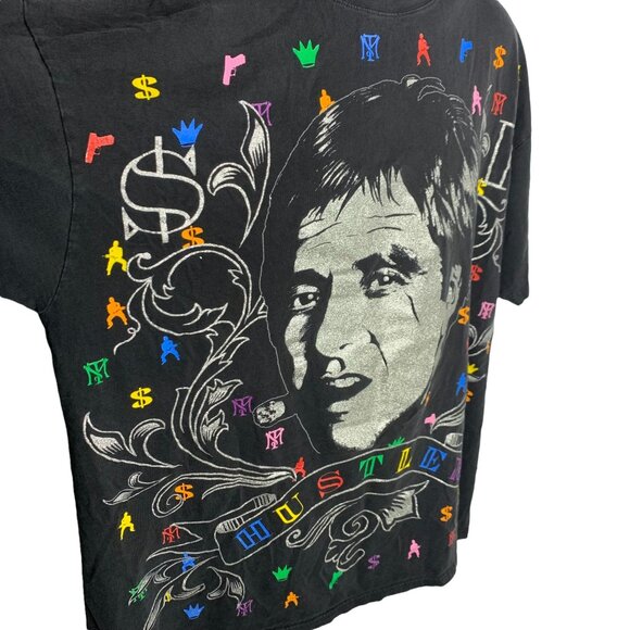 Vintage Mens Rare Scarface Movie Hustler AOP Crewneck Short Sleeve Shirt Sz 2XL - Picture 2 of 11